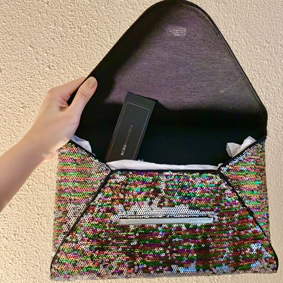 BCBG CLUTCH PURSE HANDBAG RAINBOW SEQUIN HARLOW BAG BLACK - Picture 7 of 9